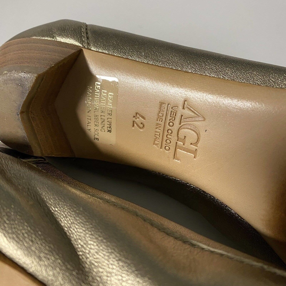 AGL Attilio Giusti Leombruni Pump Ballet Leather Gold Metallic Low Heel … - Picture 11 of 11
